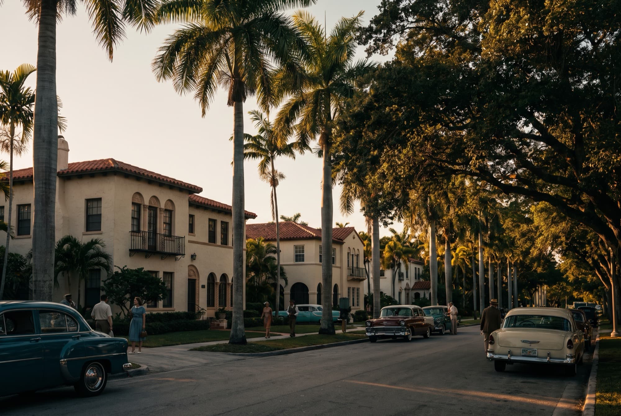 A historic Hollywood, Florida neighborhood at golden hour