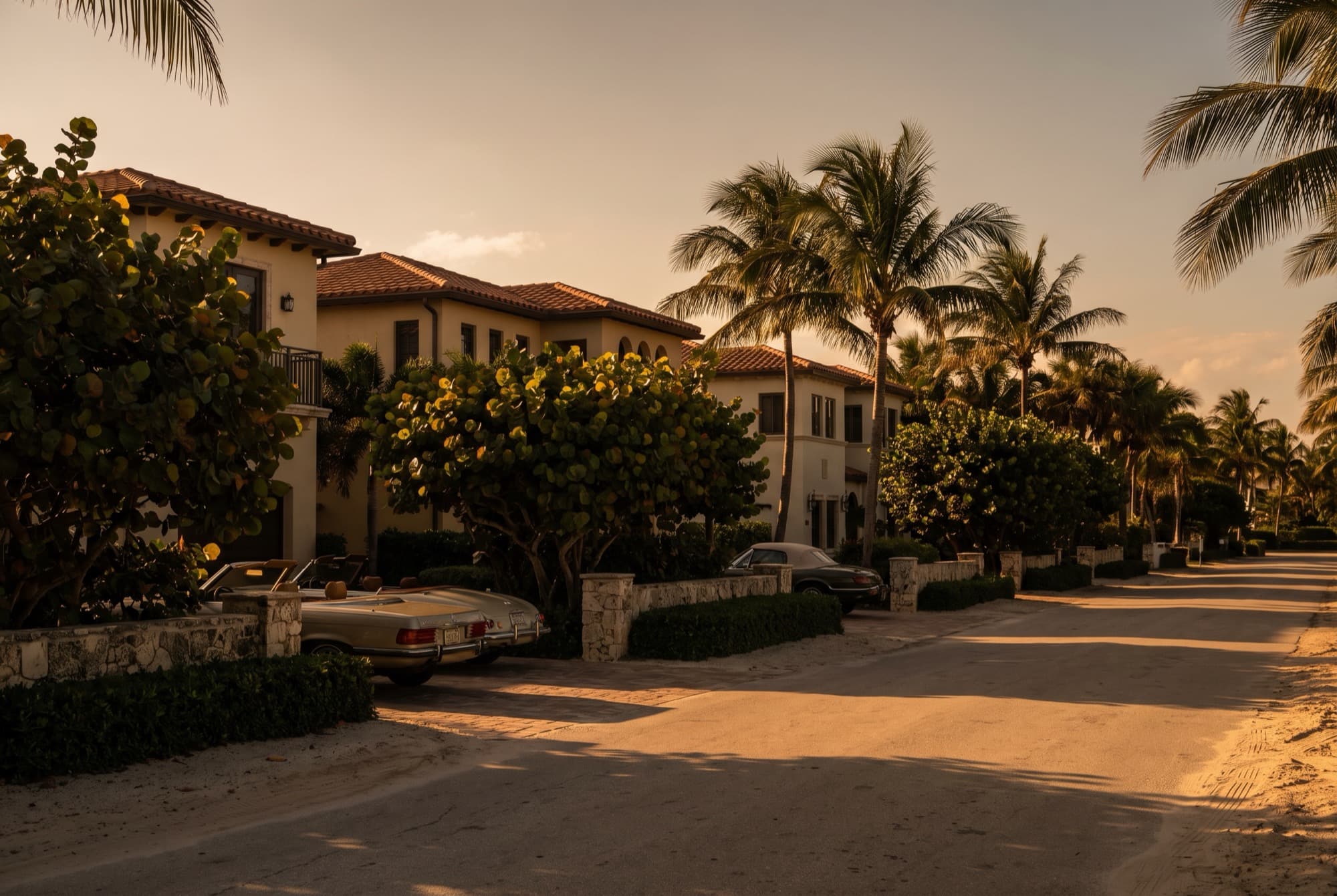 A Pompano Beach coastal neighborhood at golden hour