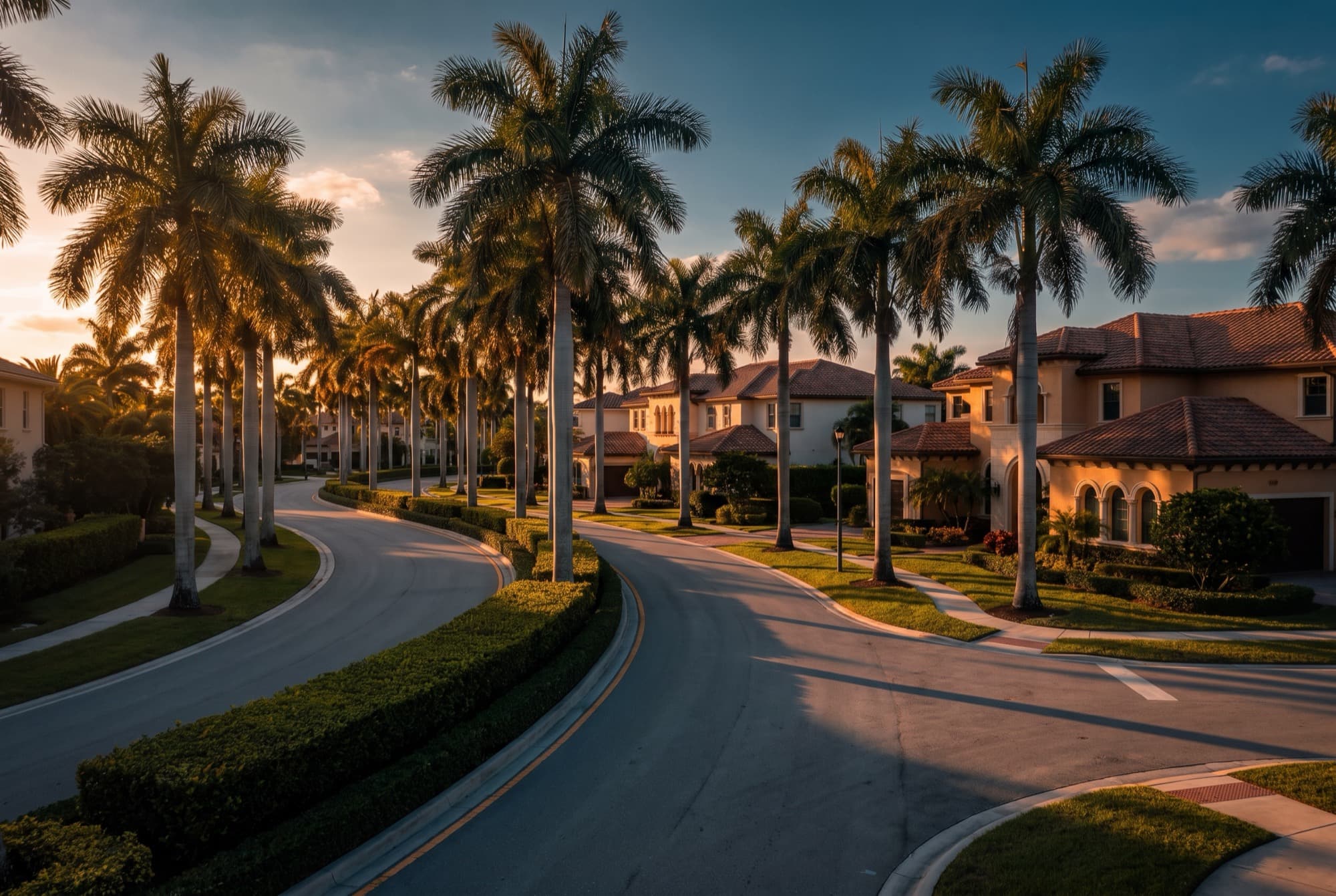 A Sunrise suburban community at golden hour